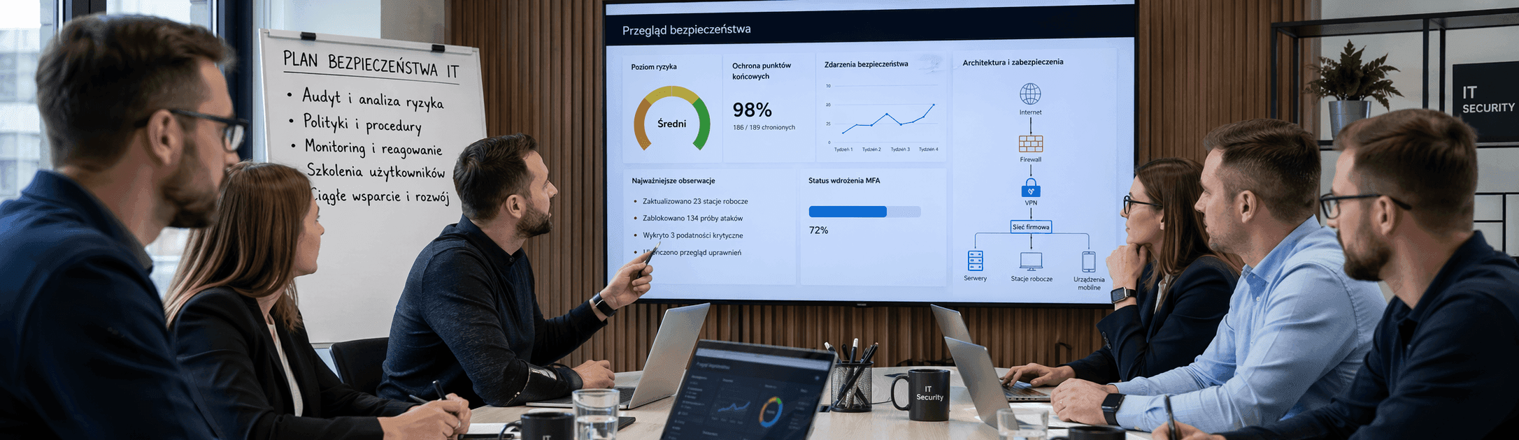 Zespół podczas analizy bezpieczeństwa IT w firmie